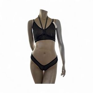 Escante Black Mesh Bralette and Crotchless Panty Set- Xl